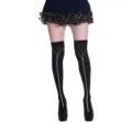 Black over-the-knee socks with zipper print, perfect for cosplay, Halloween and party wear. - One Size / Zipper