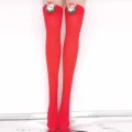 Calze rosse natalizie sopra il ginocchio con deliziose decorazioni di ghirlanda per le feste. - Pantaloni e gonne / Calze Sopra Il Ginocchio Rosse (Campanella Di Natale)