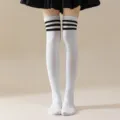 Japanese JK style white over-the-knee socks with three black stripes for women cosplay fashion. - One Size / White with Black Stripes