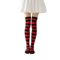 Calcetines altos a rayas rojas y negras para mujer, ideales para cosplay, fiestas y uso diario. - Rojo Negro Rayas Anchas