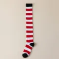 Calcetines altos de rayas rojas y blancas, medias clásicas de cosplay para fiestas. - Rayas Anchas Rojas y Blancas con Borde Negro
