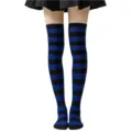 Calcetines largos a rayas azules y negras para mujer, ideales para fiestas cosplay y uso diario. - Rayas anchas azules y negras