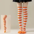 Medias altas a rayas naranjas y blancas para mujer fiesta de halloween cosplay largas - Rayado Ancho Naranja Blanco