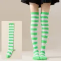 Medias altas de rayas verde y blanco para mujer fiesta Halloween cosplay disfraz accesorio - Rayas Anchas Blancas y Verde Fluorescente
