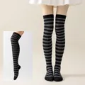 Calcetines altos a rayas negro y gris por encima de la rodilla mujer cosplay fiesta - Rayas Finas Negras y Gris Oscuro