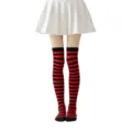 Calcetines altos a rayas negras y rojas para mujer medias largas de fiesta cosplay - Rojo Negro Rayas Finas