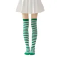 Calcetines altos a rayas verde y blanco para mujer fiesta de Halloween Navidad cosplay - Rayas Finas Verdes y Blancas