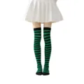 Calcetines altos de rayas negras y verdes, ideales para cosplay, fiestas y estilos casuales diarios. - Rayas Finas Negras y Verdes