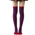 Calcetines altos a rayas rojas y azules vibrantes, perfectos para fiestas, cosplay y uso diario. - Rayas Finas Rojas y Azul Real