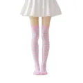 Calcetines altos de rayas rosa y blanco para mujer medias hasta el muslo fiesta. - Rayas Finas Rosa y Blanco