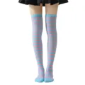 Mujeres calcetines largos a rayas rosa y azul lindo disfraz cosplay fiesta medias largas - Rayas Finas Azul Cielo y Rosa
