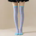 Calcetines largos a rayas para mujer medias altas de fiesta cosplay anime azul rosa - Rayas Finas Azul Cielo y Rosa Chicle