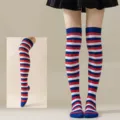 Mujeres Rojo Blanco Azul Rayado Calcetines Largos Encima De La Rodilla Fiesta Cosplay - Rayas Finas Tricolor Blancas, Rojo Brillante y Azul Real
