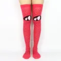 Medias altas rojas de Halloween con estampado de ojos de momia divertidos para fiesta. - Calcetines Rojos Ojos Grandes