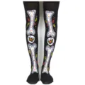 Vista detallada de medias altas con estampado de esqueleto para fiestas de Halloween. - Calcetines Esqueleto Mariposa Negros