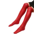 Medias sexis de charol rojo por encima de la rodilla, calcetines altos brillantes. - Talla única / Rojo Brillante