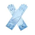 Children light blue satin long opera gloves with sparkling bow and gem for party show - One Size / Sky Blue Bow Gloves