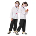Disfraz de médico infantil traje cosplay bata blanca veterinario juego de rol - S / Top y Pantalones / Blanco (Médico Infantil)