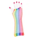 Rainbow fishnet long fingerless gloves for party costume, vibrant neon mesh gloves. - One Size / Rainbow Color Long Fishnet Gloves