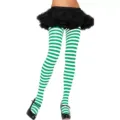 St. Patrick's Day green and white striped tights party cosplay pantyhose costume accessory - Green and White Striped
