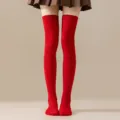 Calcetines altos rojos por encima de la rodilla medias lisas fiesta cosplay muslo. - Talla única / Medias Largas Rojas