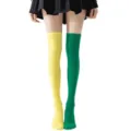 Calcetines alto muslo colorblock versión AB medias largas para fiesta Halloween moda - Amarillo y Verde