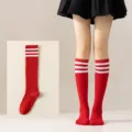 Women's three-stripe knee high socks, classic red retro JK uniform long tube stockings. - One Size / Red with White Stripes Calf Socks