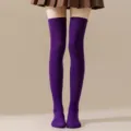 Calcetines largos morados lisos por encima de la rodilla JK cosplay medias mujer - Talla única / Calcetines Largos Morados