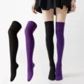 Calcetines largos de color sólido para mujer, ideales para cosplay estilo JK y fiestas. - Negro y Púrpura