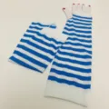 Guantes largos de rayas azules y blancas calentadores de brazos de disfraz para fiesta de Halloween. - Azul Y Blanco