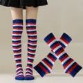 Calcetines altos a rayas rojo blanco y azul, medias hasta el muslo para fiesta y carnaval. - Talla única / Rojo, Blanco y Azul Calcetines Rayados Finos y Mangas Conjunto