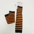 Guantes largos a rayas negras y naranjas sin dedos, perfectos para Halloween y fiestas de disfraces. - Naranja y Negro