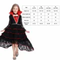 Kids Halloween vampire costume black lace dress with choker for girls party wear. - Black and Red (Witch 006)