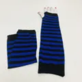 Calentadores de brazos largos a rayas negras y azules, guantes de punto sin dedos. - Azul Oscuro y Negro