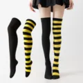 Calcetines altos de rayas negras y amarillos, medias largas de moda para fiestas. - Rayado Amarillo Negro y Negro