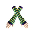 Lunghi guanti senza dita a righe in maglia viola verde giallo accessori per feste moda - Maniche Sottili Rigate Giallo Verde Viola