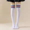 Japanese style school uniform over the knee white socks with red and blue stripes for cosplay. - One Size / White with Red and Blue Stripes