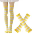 Medias altas de rayas amarillas y blancas, calcetería colorida para fiestas y disfraces. - Talla única / Amarillo y Blanco Calcetines Encima de la Rodilla y Mangas Conjunto