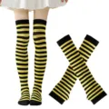 Calcetines altos a rayas negras y amarillas y mangas coordinadas para fiesta de Halloween. - Talla única / Amarillo y Negro Calcetines Rayados Finos y Mangas Conjunto