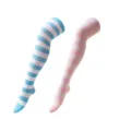 Calcetines altos de rayas colorblock medias hasta los muslos para fiesta y diario - Rayado Azul Cielo Blanco y Rosa Claro Blanco