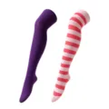 Medias altas de rodilla, morado liso y rayas rosa blanco set de dos para fiesta - Rayado Rojo Rosa Rosa Claro y Púrpura