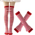 Conjunto de calcetines altos y guantes a rayas rojos blancos para fiesta mujer - Talla única / Rojo y Blanco Calcetines Rayados Finos y Mangas Conjunto