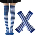 Conjunto de calcetines altos y guantes a rayas azules y blancas para fiesta moda. - Talla única / Azul Rey y Blanco Calcetines Rayados Finos y Mangas Conjunto