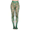 Grüne Weihnachtsdruck Strumpfhose für Damen, festliche Muster Strümpfe für Feier. - Einheitsgröße / Stil 35