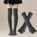 Conjunto De Medias Altas Y Calentadores Lisos Mujer Calcetines Largos Para Fiesta - Talla única / Gris Oscuro Calcetines Encima de la Rodilla y Mangas Conjunto