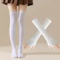 Conjunto de medias blancas sobre la rodilla y mangas sin dedos para fiesta de mujeres. - Talla única / Blanco Calcetines Encima de la Rodilla y Mangas Conjunto
