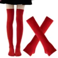 Medias largas rojas solidas por encima de la rodilla calcetines de punto para fiesta - Talla única / Rojo Calcetines Encima de la Rodilla y Mangas Conjunto