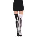Calcetines altos de esqueleto de Halloween, medias hasta el muslo impresas de contraste blanco negro. - Talla única / Esqueleto Blanco y Negro