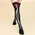 Calcetines largos por encima de la rodilla con estampado de esqueleto y rosa para cosplay. - Talla única / Esqueleto de Rosa