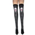 Calcetines altos negros de Halloween con estampado de calavera para accesorios de cosplay. - Talla única / Cráneo Negro Hueso Deseo